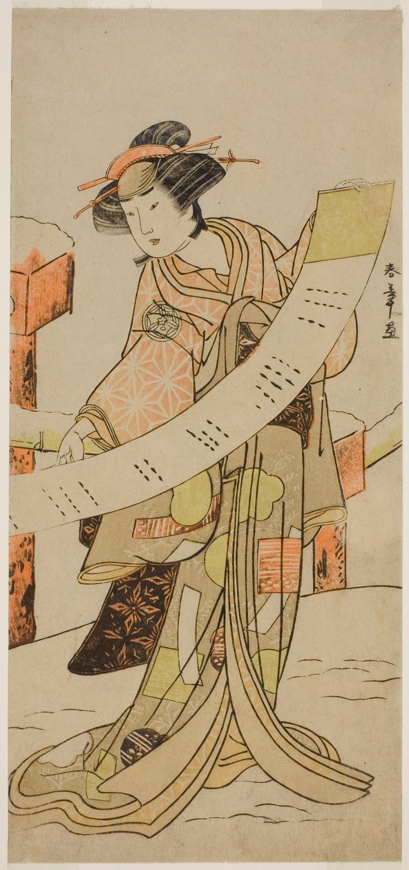 Yamashita Kinsaku Ii Jako Naoe Kazuo Tei Pay Vyzvedávání stop své ženy Koshiji, Perfor Med v Nakamura Tei Rin Tei Osmá brána, 1780 od Katsukawa Shunsho