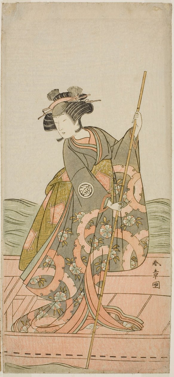 Herec Yoshizawa Iroha I jako princezna Yosooi (Yosooi Hime) ve hře Kikujido Shuen no Iwaya, hrál v divadle Morita v jedenáctém měsíci, 1775 od Katsukawa Shunsho
