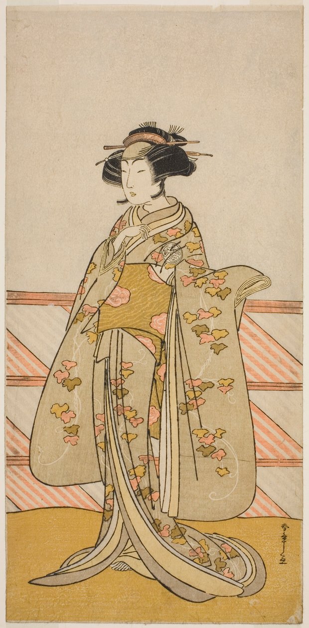 Herec Yoshizawa Iroha I jako Tamamo no Mae (?) ve hře Sakuya Kono Hana no Kaomise (?), hrál v divadle Nakamura (?) v jedenáctém měsíci, 1776 (?) od Katsukawa Shunsho