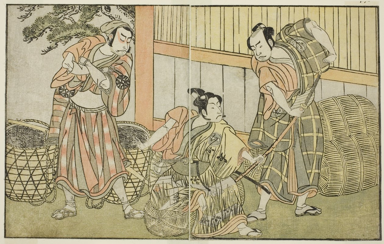 Hra Kuni no Hana Ono no Itsumoji, hraná v divadle Nakamura v jedenáctém měsíci, asi 1772 (dřevoryt) od Katsukawa Shunsho