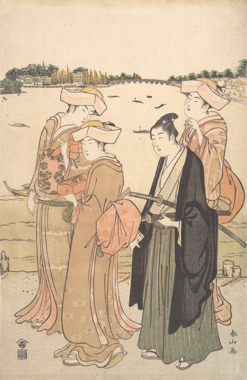 Mladý samuraj a tři ženy, ca. 1789. od Katsukawa Shunzan
