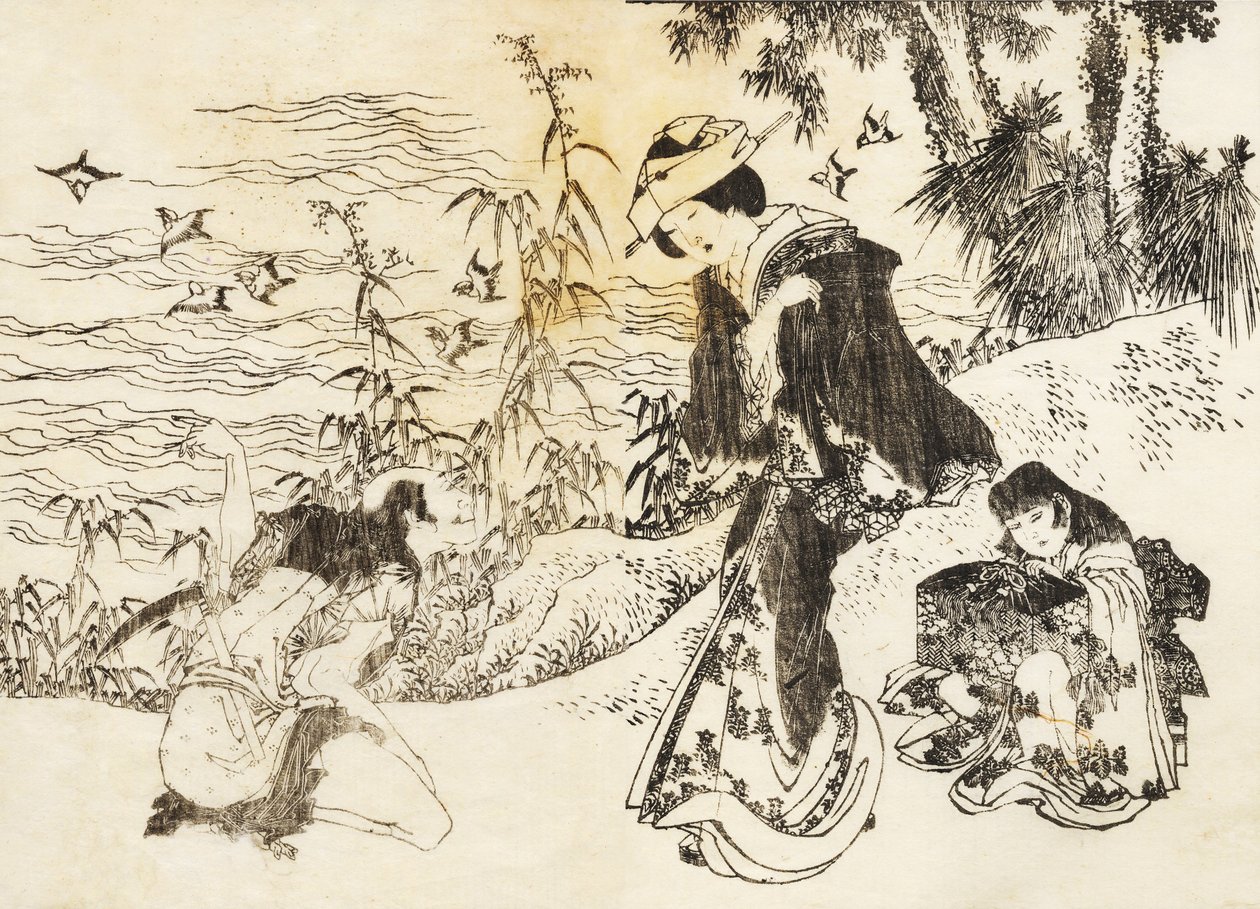 Nevěsta je na cestě se svou služkou od Katsushika Hokusai