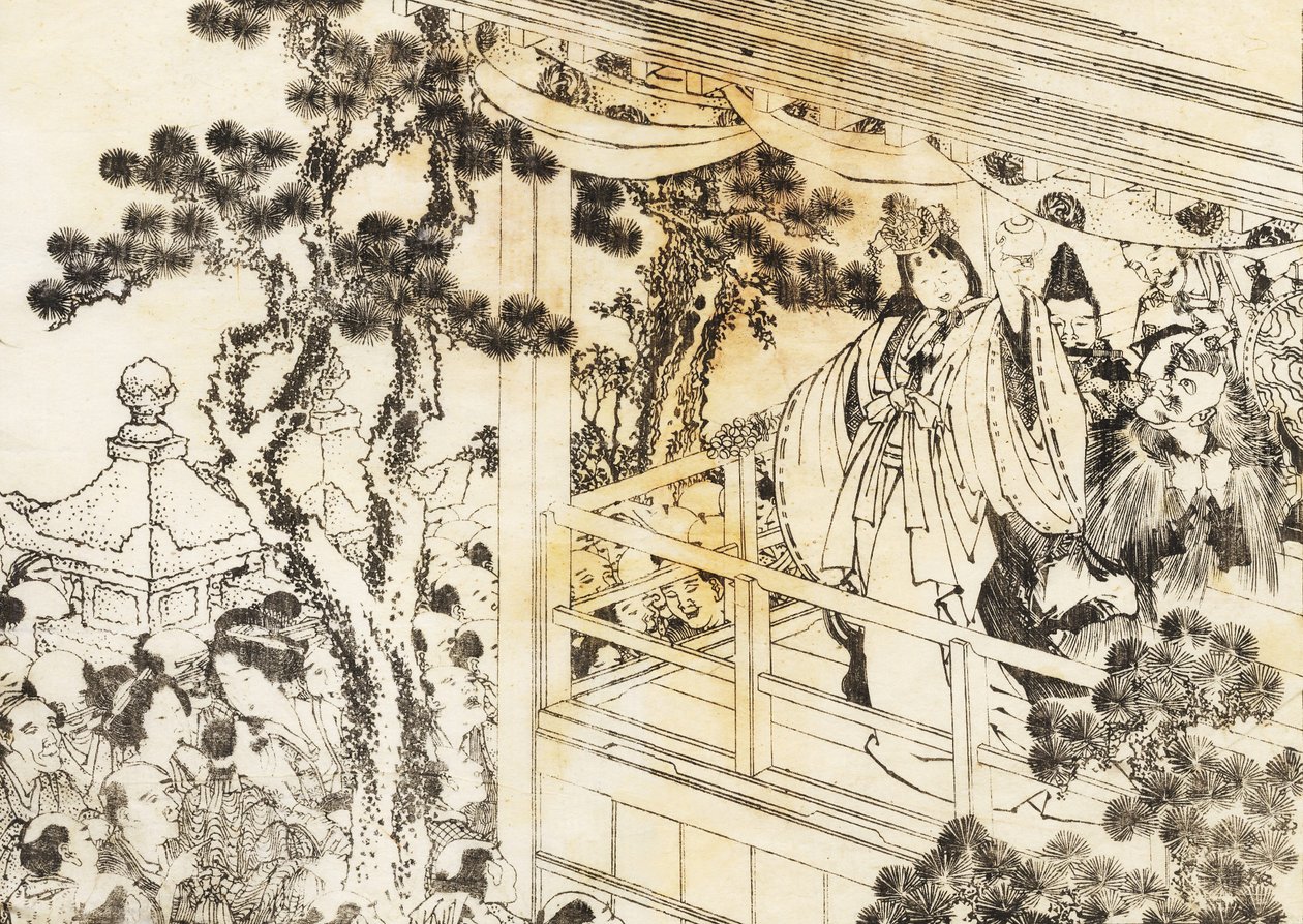 Scéna šintoistického svatyně od Katsushika Hokusai