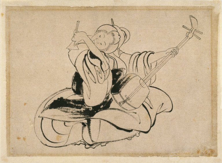 Sedící žena se Shamisenem od Katsushika Hokusai