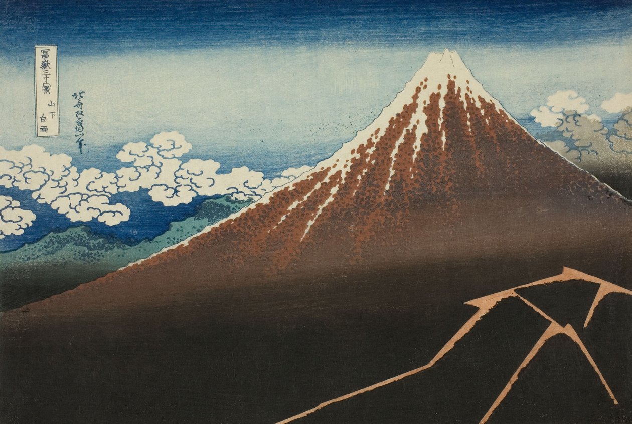 Sprcha pod vrcholem (Sanka hakuu), ze série Třicet šest pohledů na horu Fuji (Fugaku sanjur ... od Katsushika Hokusai
