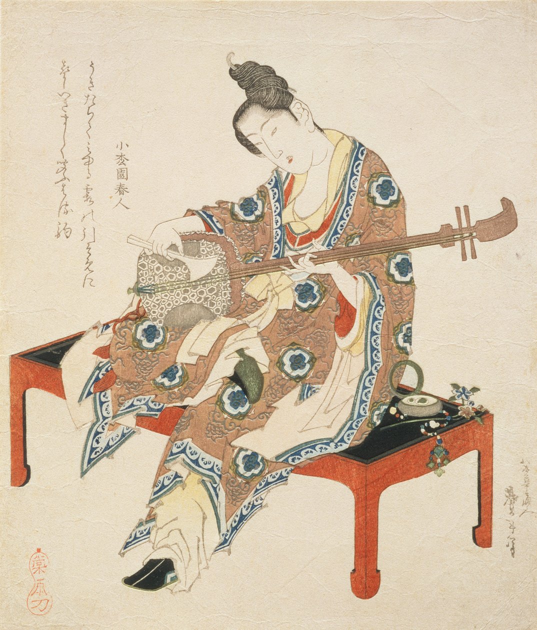 Chinese Beauty Playing the Shamisen, c.1833-34 (woodblock print) od Katsushika II Taito