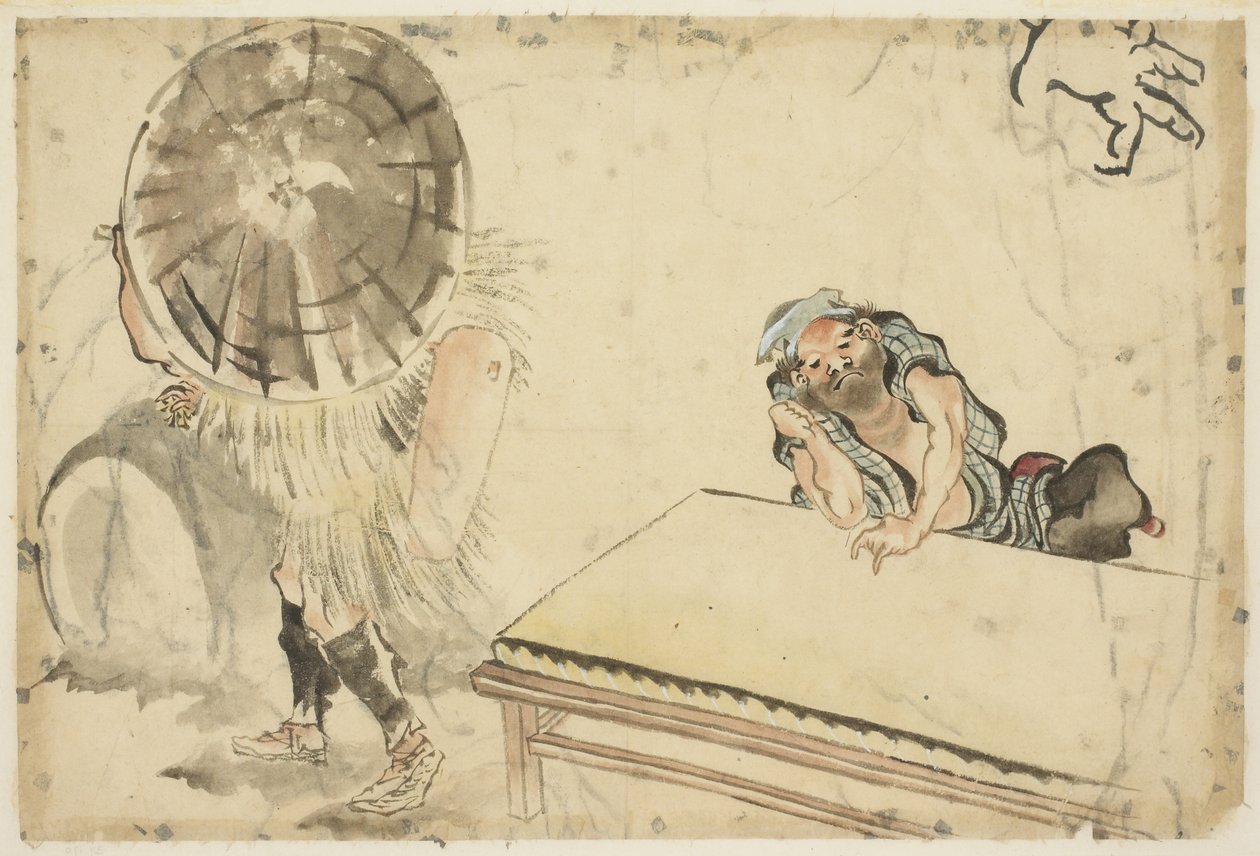 Mochi Maker a Tatami Maker (dva skici), kolem 1815-1849 (tuš a barva na papíře) od Katsushika (school of) Hokusai