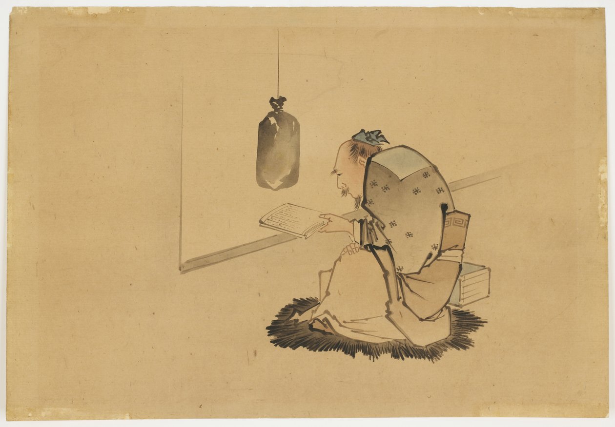 Scholar Reading at a Window, cca 1850 (inkoust a barva na papíře) od Katsushika (school of) Hokusai