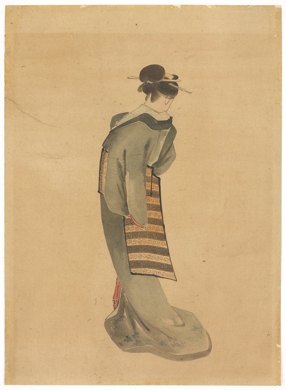 Stojící kráska (pohled zezadu), cca 1850 (inkoust a barva na papíře) od Katsushika (school of) Hokusai