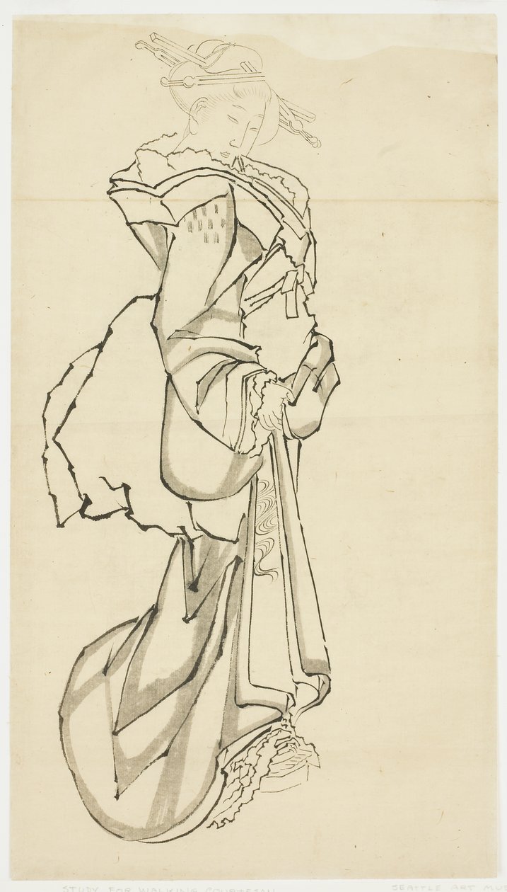 Chodící kurtizána (studium), kolem 1815-1849 (inkoust na papíře od Katsushika (school of) Hokusai