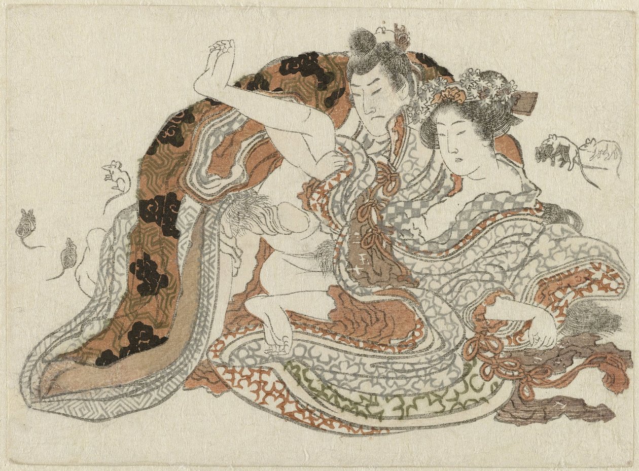 Láska pár a krysy od Katsushika Hokusai (possibly)