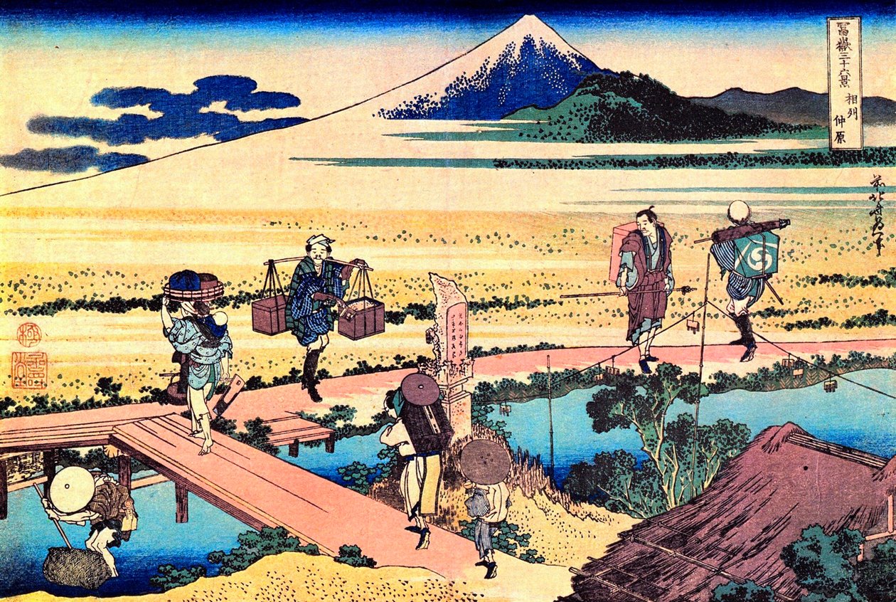 36 vues du Mont Fuji, Japonsko: pohled z Nakahara v provincii Sagami, Japonsko - Estampe de Katsushika Hokusai (1760-1849) (ecole ukiyo-e) 1830-1833 Státní Puškinovo muzeum výtvarných umění, Moskva od Katsushika Hokusai