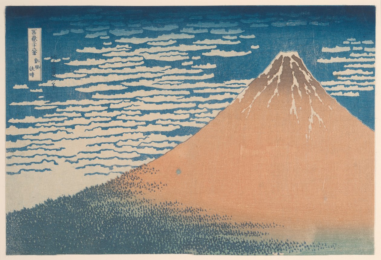 Mírný vánek za krásného dne (Gaifu kaisei), ze série „Třicet šest pohledů na horu Fuji (Fugaku sanjurokkei)“ od Katsushika Hokusai