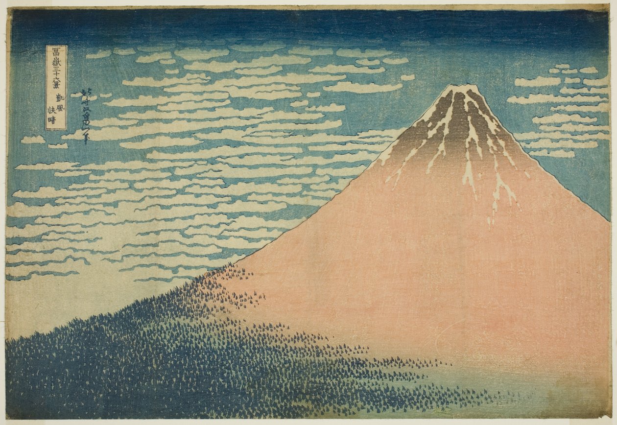 Mírný vánek za krásného dne (Gaifu kaisei), ze série „Třicet šest pohledů na horu Fuji (Fugaku sanjurokkei)“ od Katsushika Hokusai