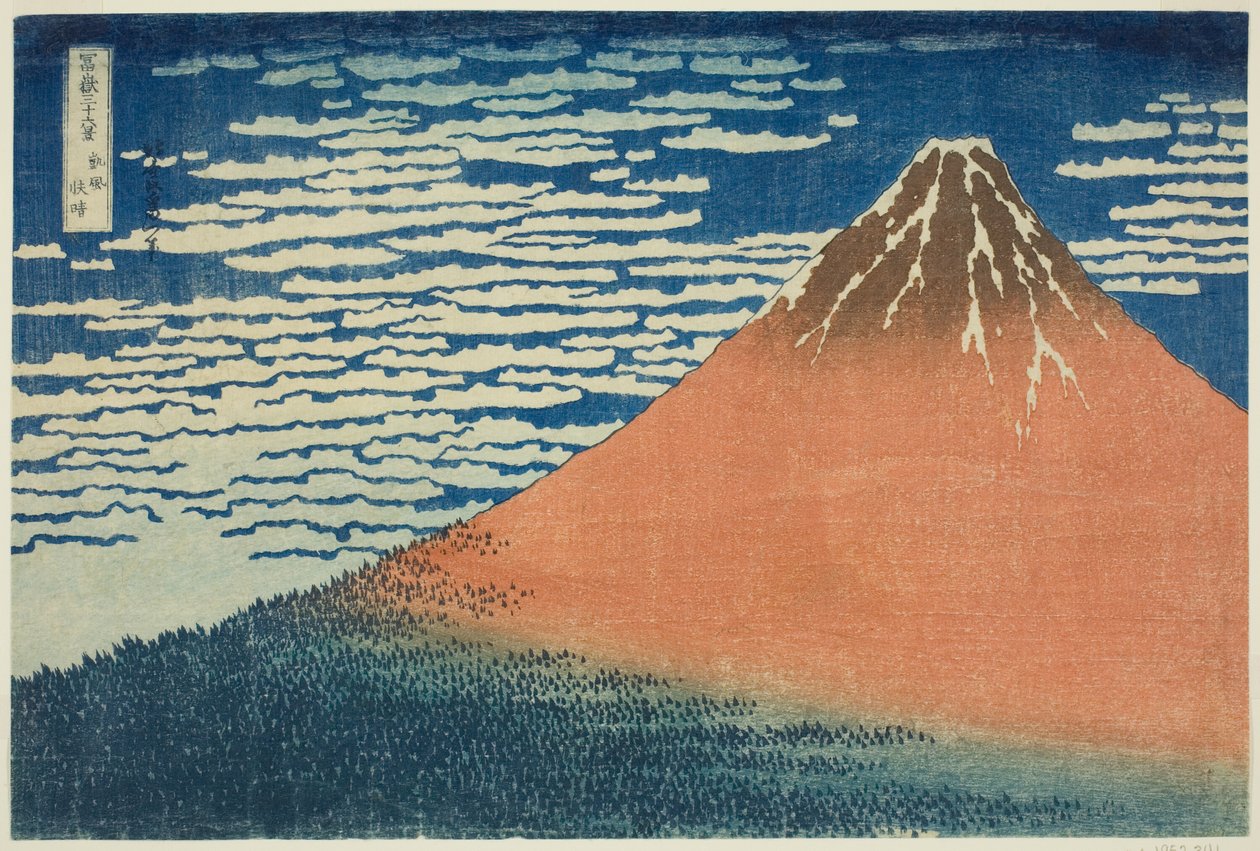 Mírný vánek za krásného dne (Gaifu kaisei), ze série „Třicet šest pohledů na horu Fuji (Fugaku sanjurokkei)“ od Katsushika Hokusai