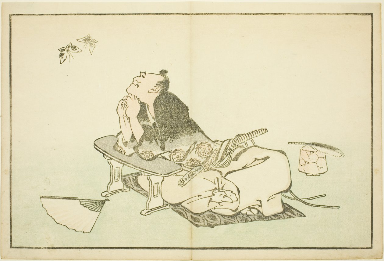 Filozof sledující pár motýlů z Obrázkové knihy realistických obrazů Hokusai (Hokusai shashin gafu) od Katsushika Hokusai