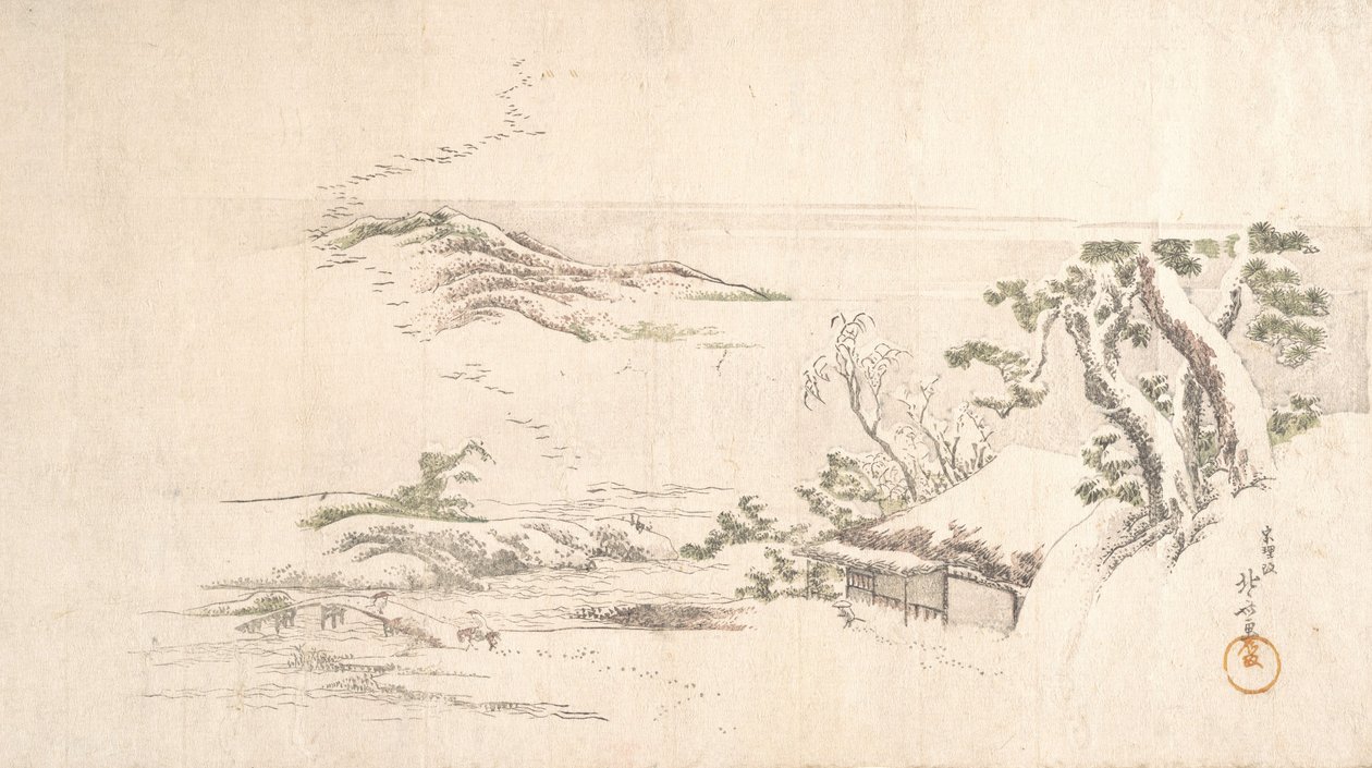 Zasněžená krajina s šedými mraky, ca. 1800. od Katsushika Hokusai