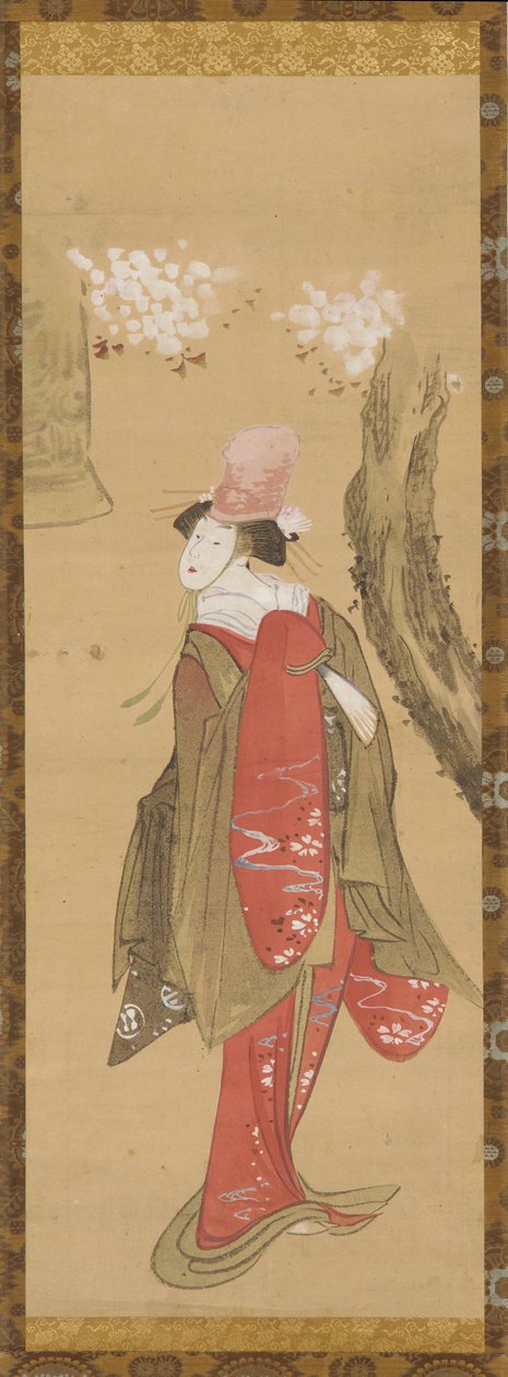 Tanečnice Kiyohime, třešeň a zvon Dojo-ji, konec 18. a začátek 19. století. od Katsushika Hokusai