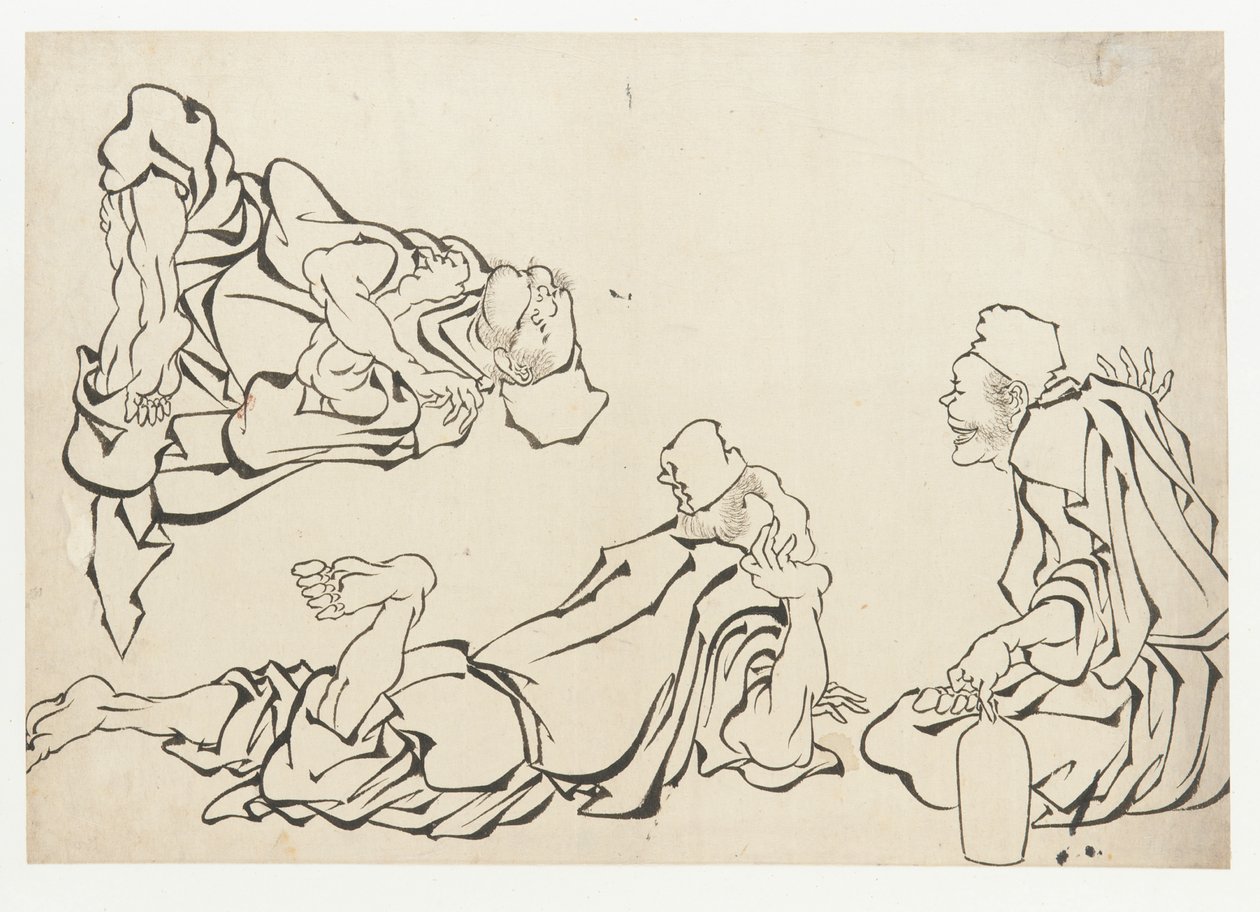 Zápas o saké, konec 18.-začátek 19. století. od Katsushika Hokusai