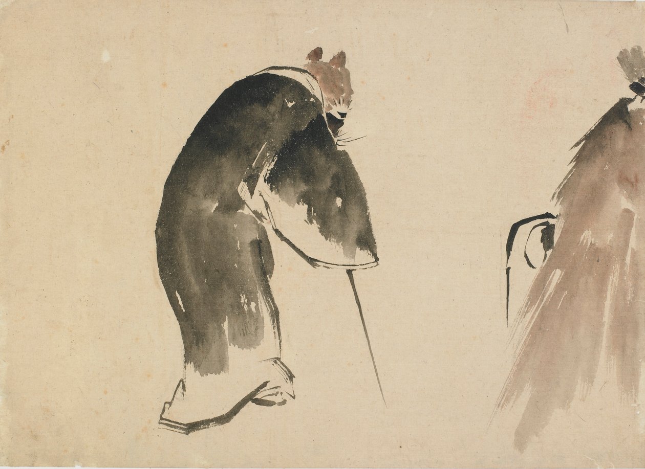 Stará myš oblečená v černém hábitu, konec 18.-začátek 19. století. od Katsushika Hokusai