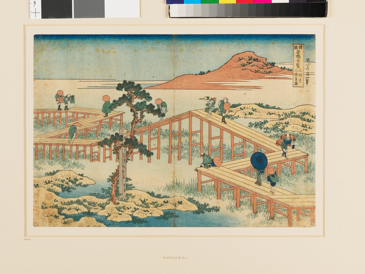Starobylý pohled na osmidílný most v Mikawě od Katsushika Hokusai