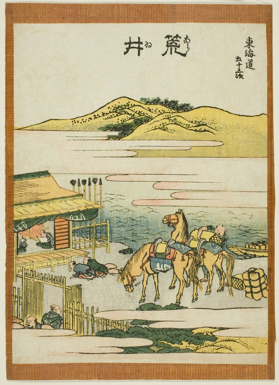 Arai, ze série "Padesát tři stanic Tokaida (Tokaido gojusan tsugi)" od Katsushika Hokusai