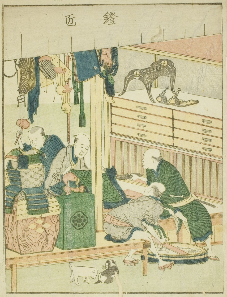Zbrojník (Yoroi takumi), z ilustrované knihy „Obrázková kniha zábav východu (Ehon Azuma asobi)“ od Katsushika Hokusai