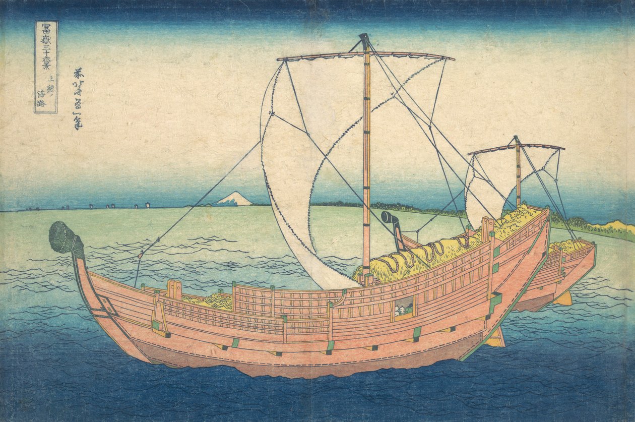 U moře u Kazusa Kazusa no kairo, ze série Třicet šest pohledů na horu Fuji..., ca. 1830-32. od Katsushika Hokusai