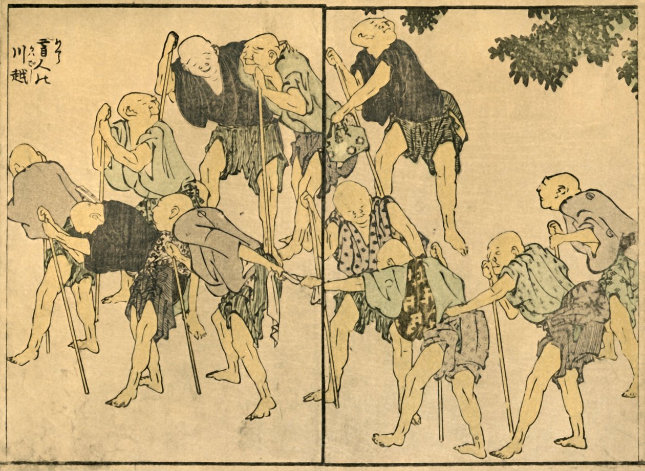 Bosí starší muži s vycházkovými holemi, 1820, 1924. od Katsushika Hokusai