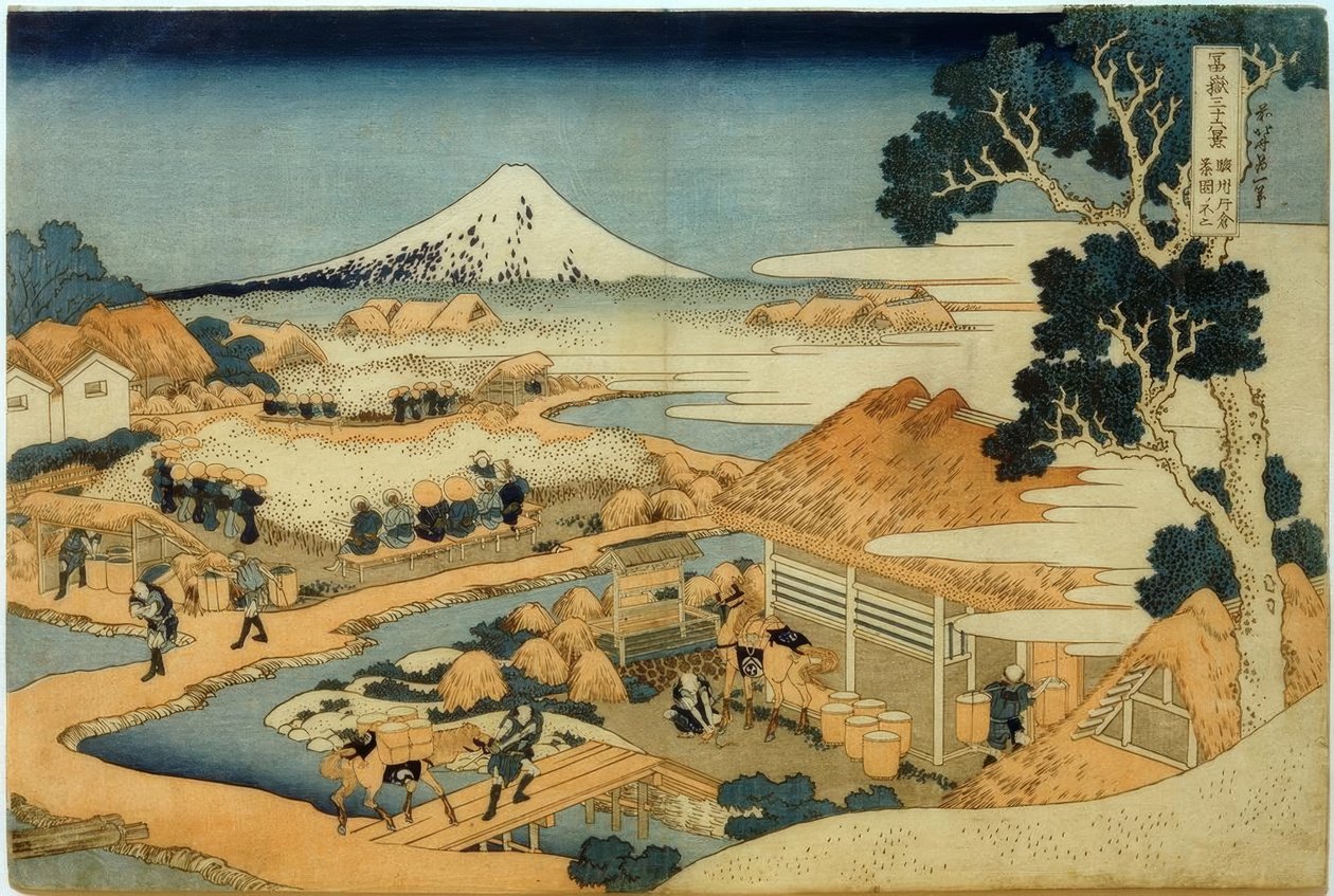 Hora Fuji při pohledu z čajové plantáže v Katakura, provincie Suruga od Katsushika Hokusai