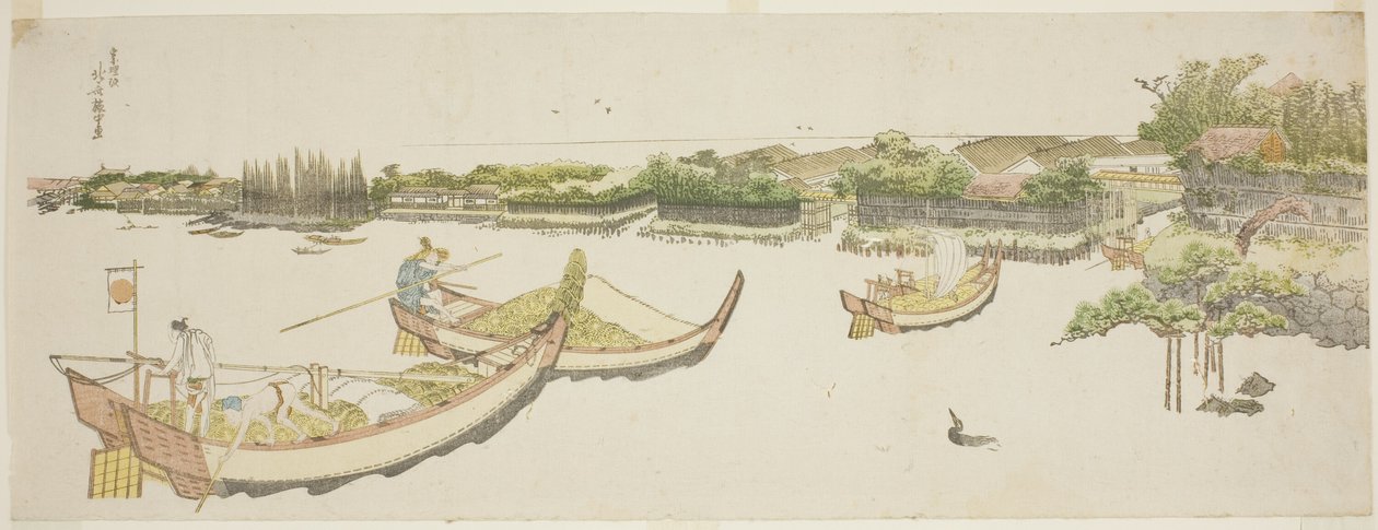 Lodě přepravující rýži na řece Sumida od Katsushika Hokusai
