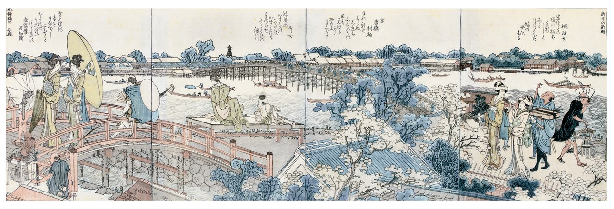 Knihovní desky krajinných scén z Ehon Sumidagawa Ryogan Ichiran od Katsushika Hokusai