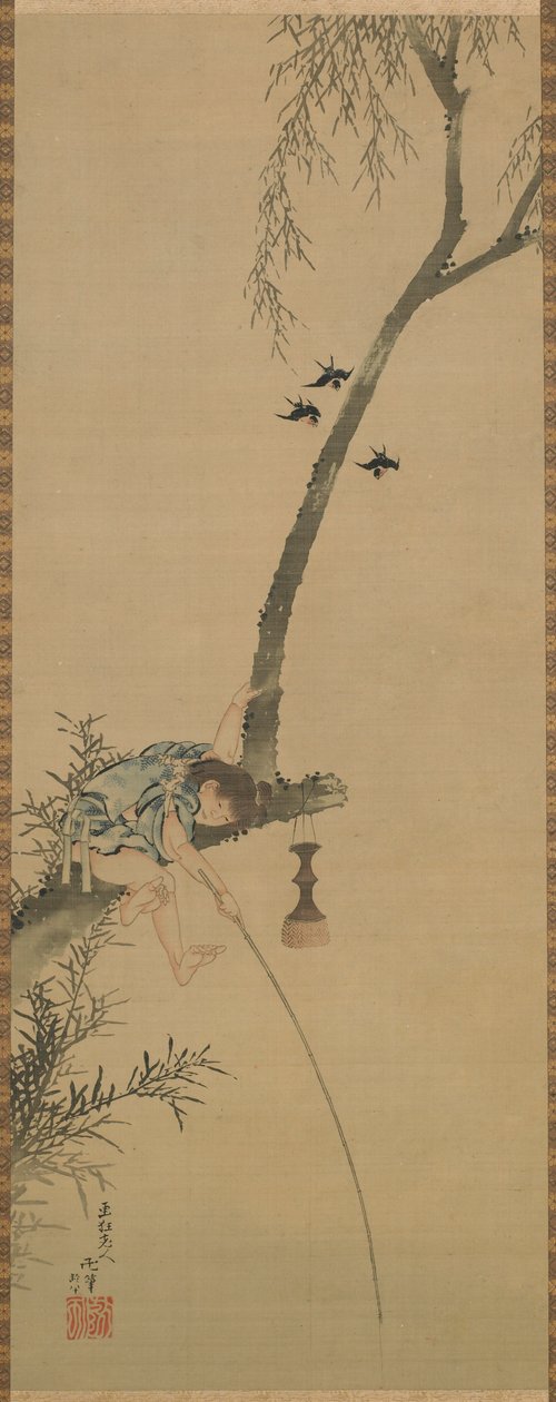 Chlapec lovící z větve stromu, období Edo, 1839. od Katsushika Hokusai