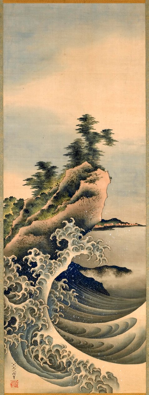 Prolamující se vlny, období Edo, 1847 (tuš a barva na hedvábí) od Katsushika Hokusai