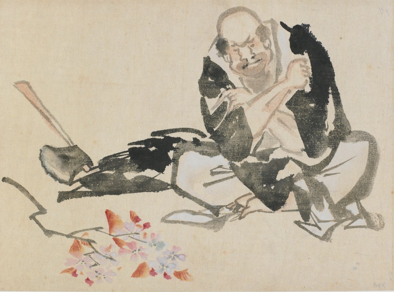 Buddhistická alegorie kněze pálícího třešňové větve, konec 18. a začátek 19. století. od Katsushika Hokusai