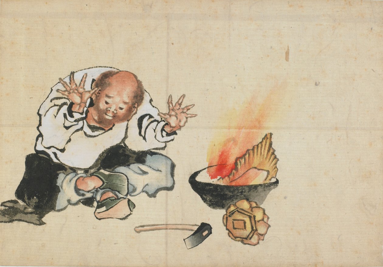 Spálení buddhistického obrazu, konec 18.-začátek 19. století. od Katsushika Hokusai