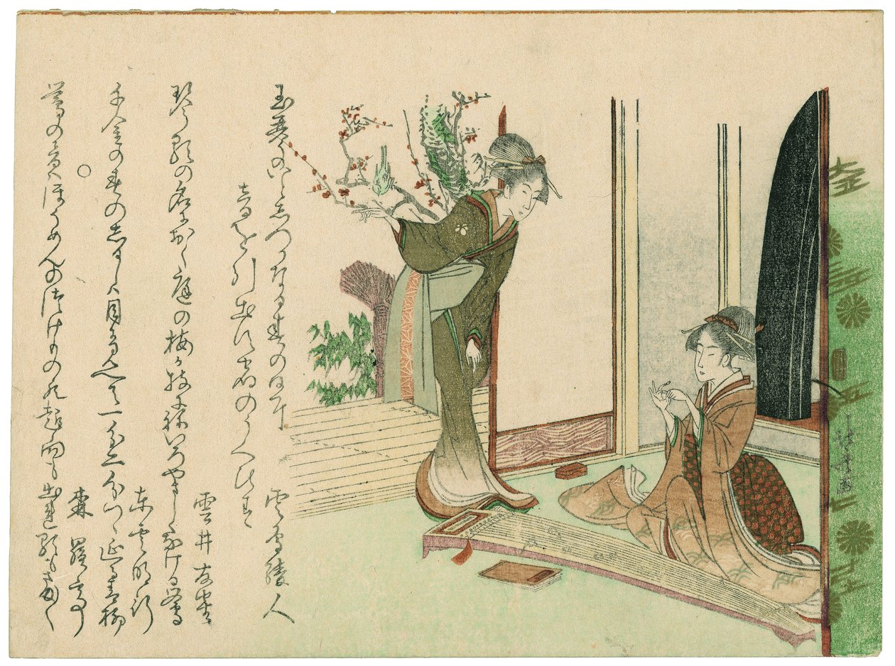 Kalendářový tisk s vyobrazením dvou krásných žen od Katsushika Hokusai