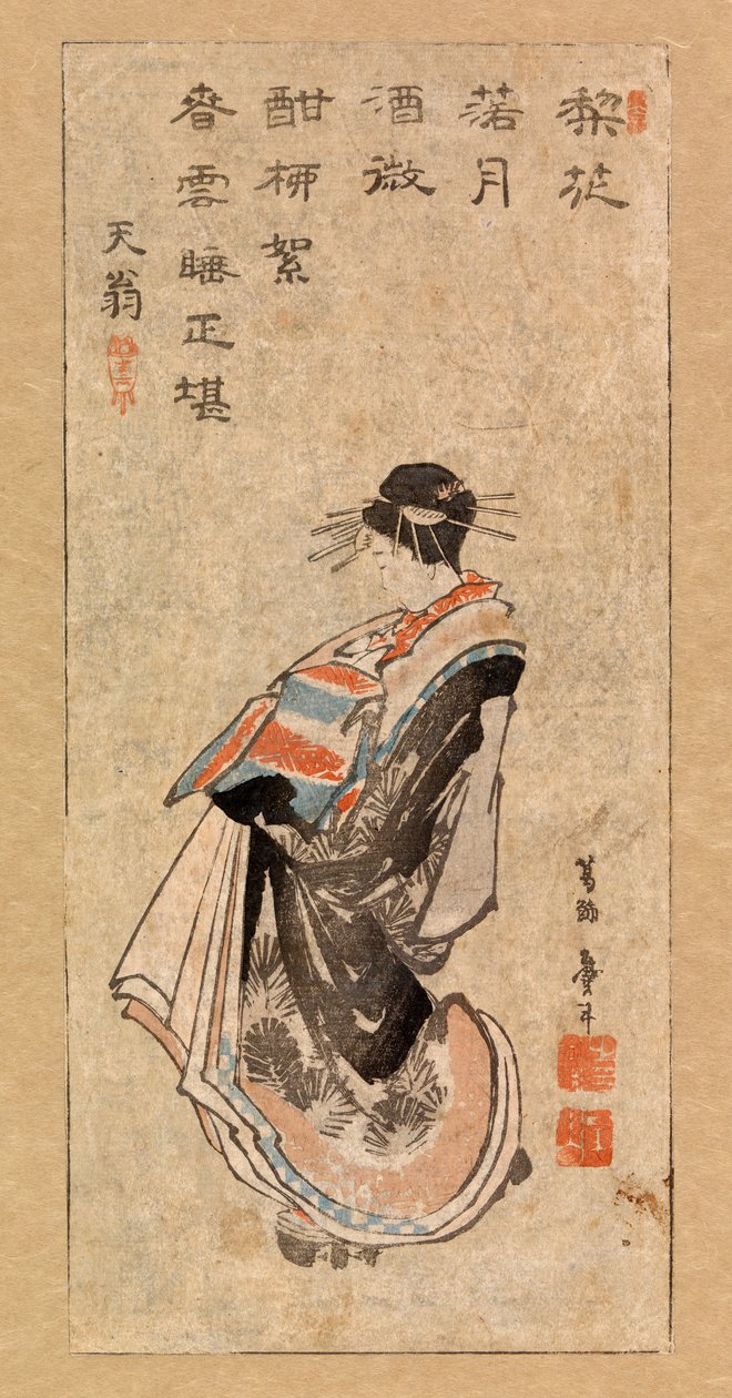 Kurtizána dělá průvod, kolem 1816 (barevný dřevoryt) od Katsushika Hokusai