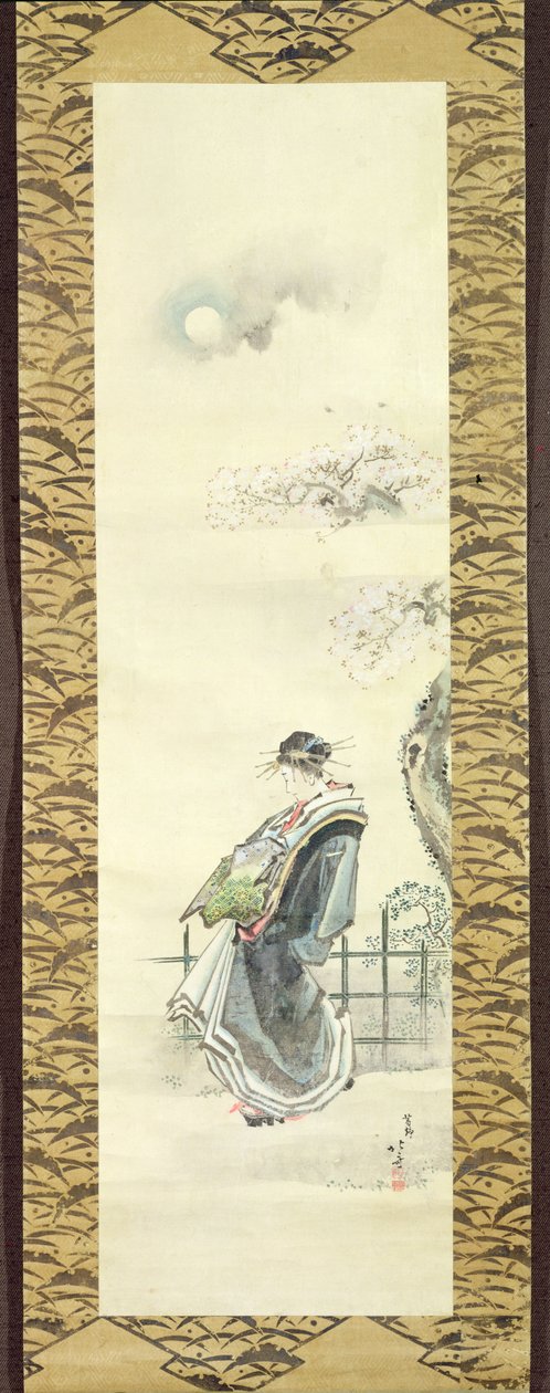 Kurtizána na procházku (pero a inkoust s perem na papíře) od Katsushika Hokusai