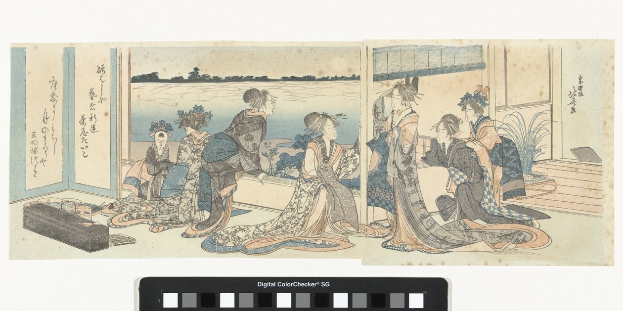 Kurtizány při pohledu na podzimní měsíc od Katsushika Hokusai