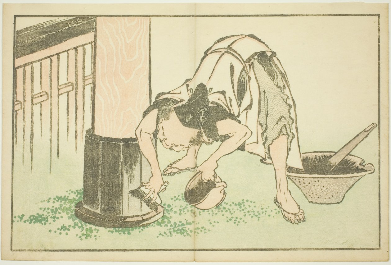 Řemeslník pracující na chrámu z Obrázkové knihy realistických obrazů Hokusai (Hokusai shashin gafu) od Katsushika Hokusai