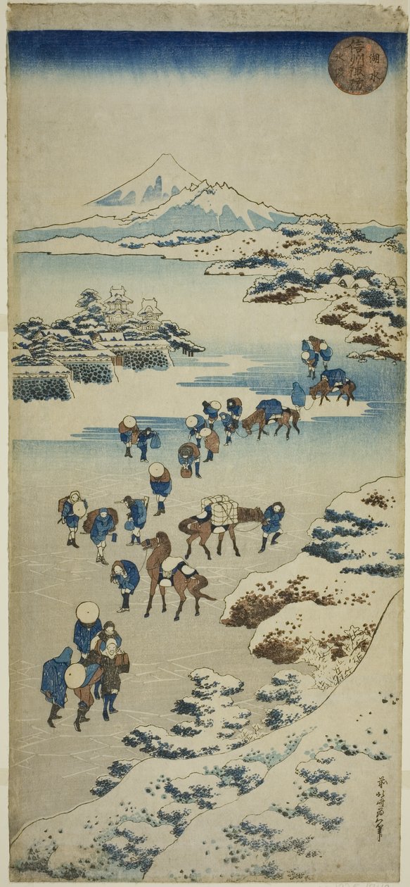 C Lossing g Tee F Pec Suwa Shinano P Lovinse (nový druh Suwa Lake Kori Watari) od Katsushika Hokusai
