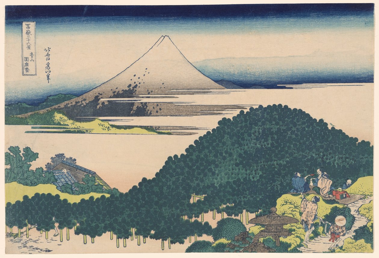 Cushion Pine Tree at Aoyama (Aoyama Enza no matsu), ze série „Třicet šest pohledů na horu Fuji (Fugaku sanjurokkei)“ od Katsushika Hokusai