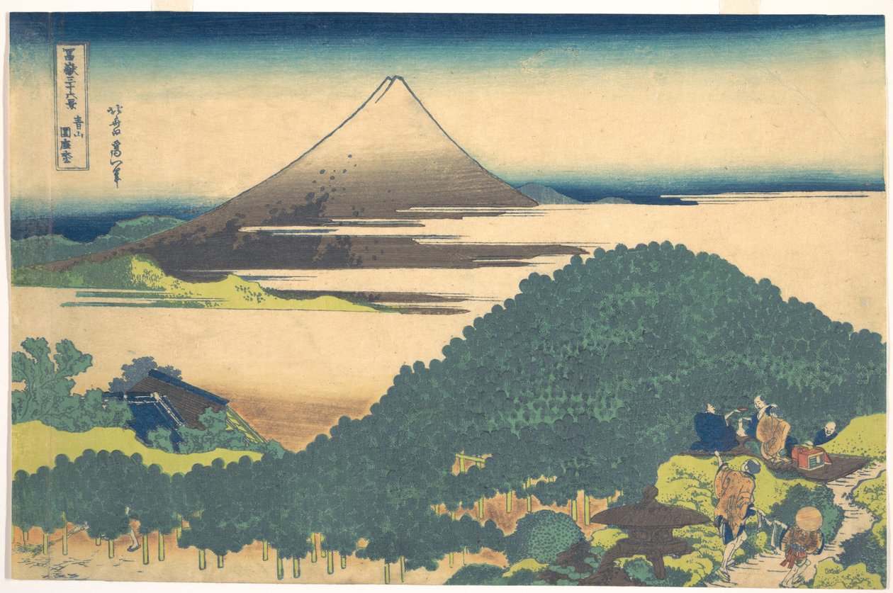 Borovice v Aoyamě (Aoyama enza no matsu), ze série „Třicet šest pohledů na horu Fuji“ (Fugaku sanjūrokkei) od Katsushika Hokusai
