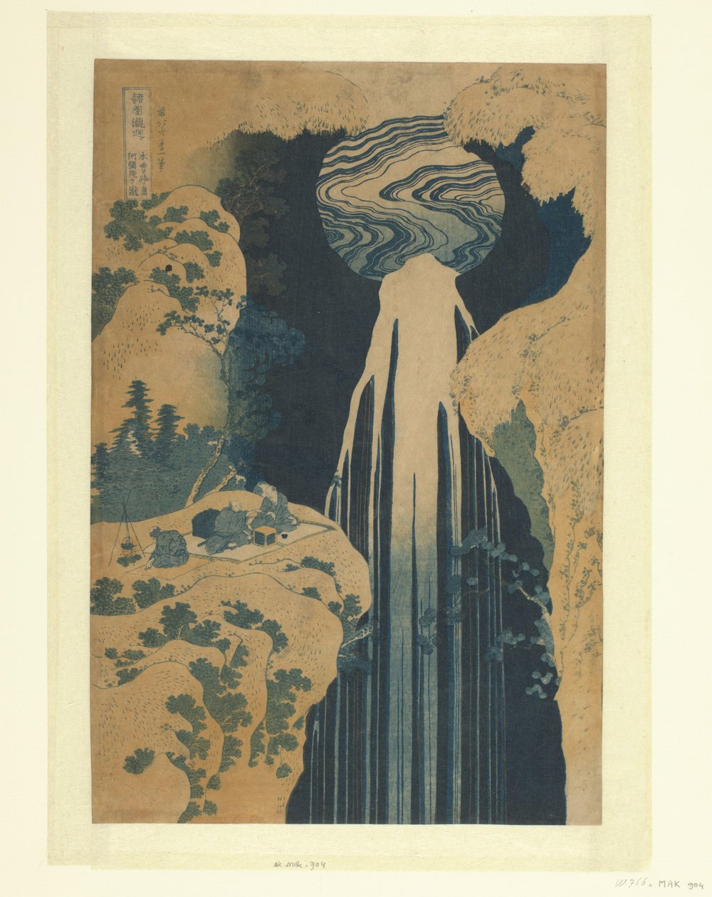 De Amida vodní langs de Kisokaido Kisoji no oku Amida-ga-taki (název na objektu) Een rondreis langs de watervallen in de provincies (název série) Shokoku taki meguri (název série na objektu) od Katsushika Hokusai