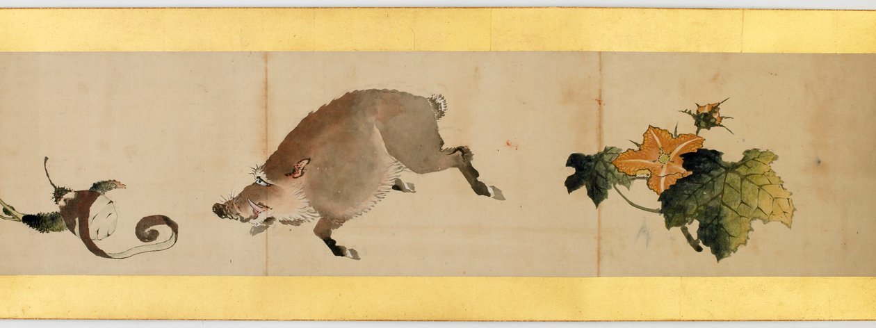 Detail ručního rolování s různými obrázky, období Edo, 1839 inkoust a barva na papíře od Katsushika Hokusai