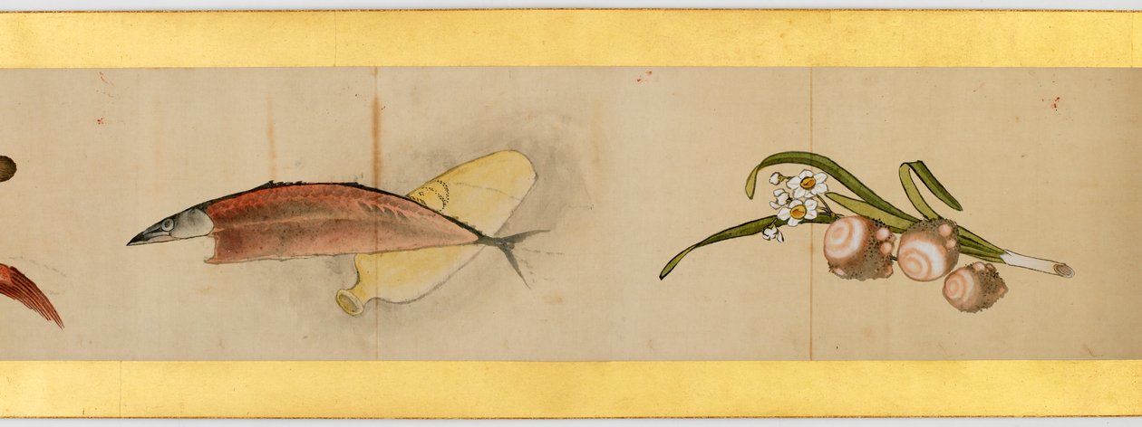 Detail ručního rolování s různými obrázky, období Edo, 1839 inkoust a barva na papíře od Katsushika Hokusai