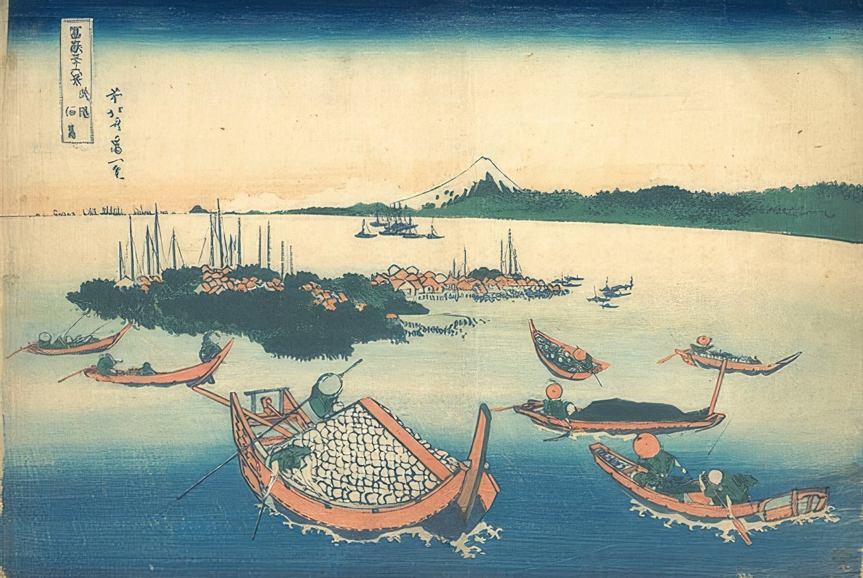 Ostrov Tsukuda v provincii Musashi (ze série obrázků, 36 pohledů na horu Fuji). 1830-33 od Katsushika Hokusai