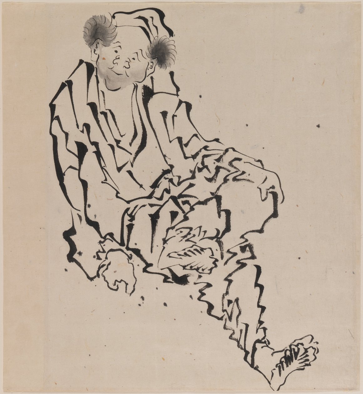 Kresba muže sedícího s levou nohou opřenou o pravé koleno (inkoust na papíře) od Katsushika Hokusai