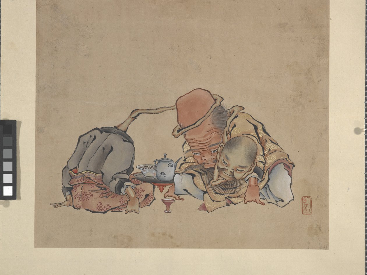 Pití vína (inkoust a barvy na papíře) od Katsushika Hokusai